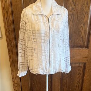 Coldwater Creek White Windowpane Burnout Jacket 14 NWT